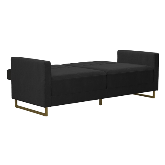 Necton Velvet Upholstered Sofa Bed In Black With Gold Legs_7