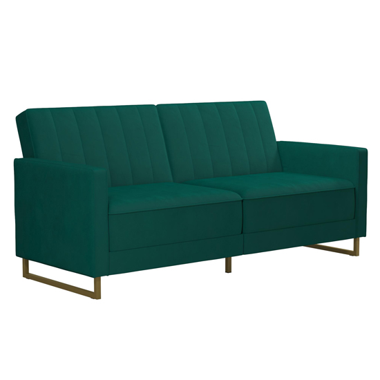 Necton Velvet Upholstered Sofa Bed In Green With Gold Legs_4