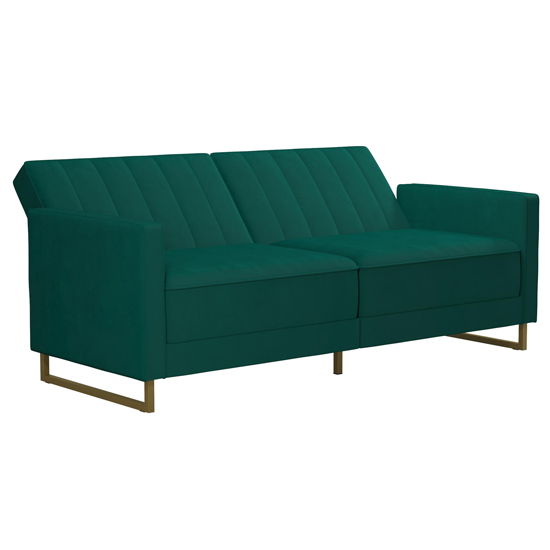 Necton Velvet Upholstered Sofa Bed In Green With Gold Legs_5