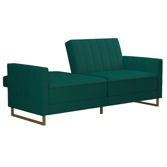 Necton Velvet Upholstered Sofa Bed In Green With Gold Legs_6