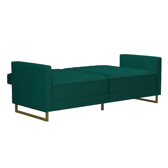 Necton Velvet Upholstered Sofa Bed In Green With Gold Legs_7