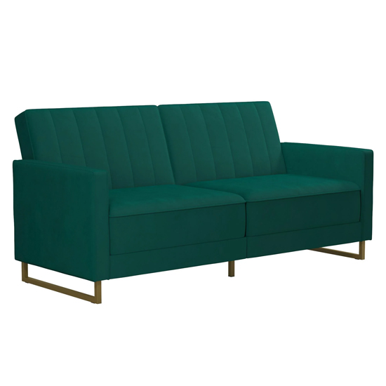 Sabinal Velvet Sofa Bed With Gold Metal Legs In Green