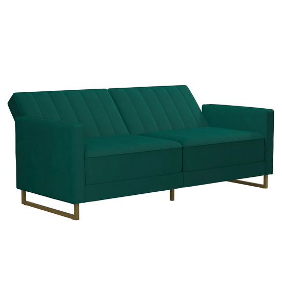 Sabinal Velvet Sofa Bed With Gold Metal Legs In Green