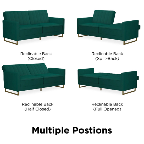 Sabinal Velvet Sofa Bed With Gold Metal Legs In Green