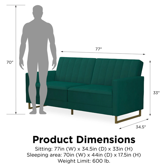 Sabinal Velvet Sofa Bed With Gold Metal Legs In Green