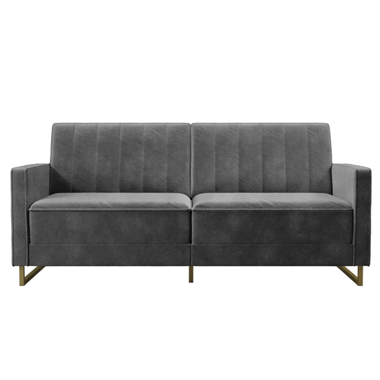 Sabinal Velvet Sofa Bed With Gold Metal Legs In Grey