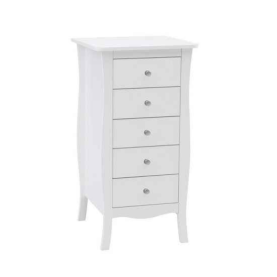 Skyler Wooden Chest Of Drawers Tall In White With 5 Drawers Furniture