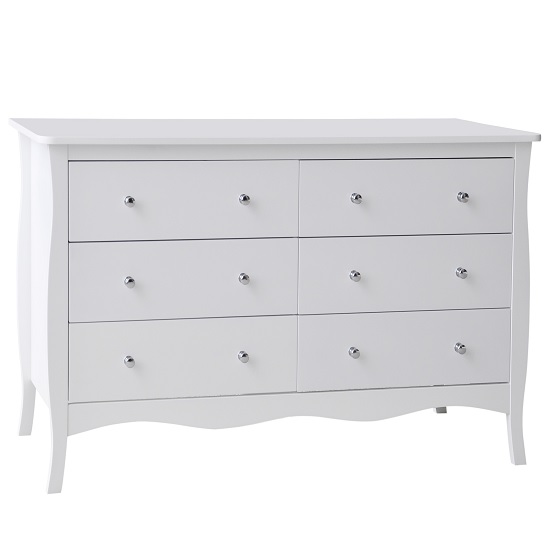 Skyler Wooden Chest Of Drawers Wide In White With 6 Drawers Furniture in Fashion