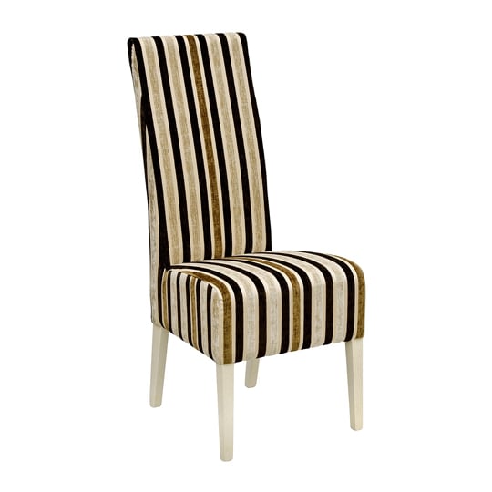 Read more about Skyline high back clio stripe dining chair in stone finish