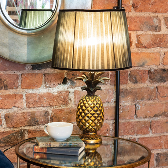 Slain Pineapple Table Lamp In Antique Gold With Black Shade