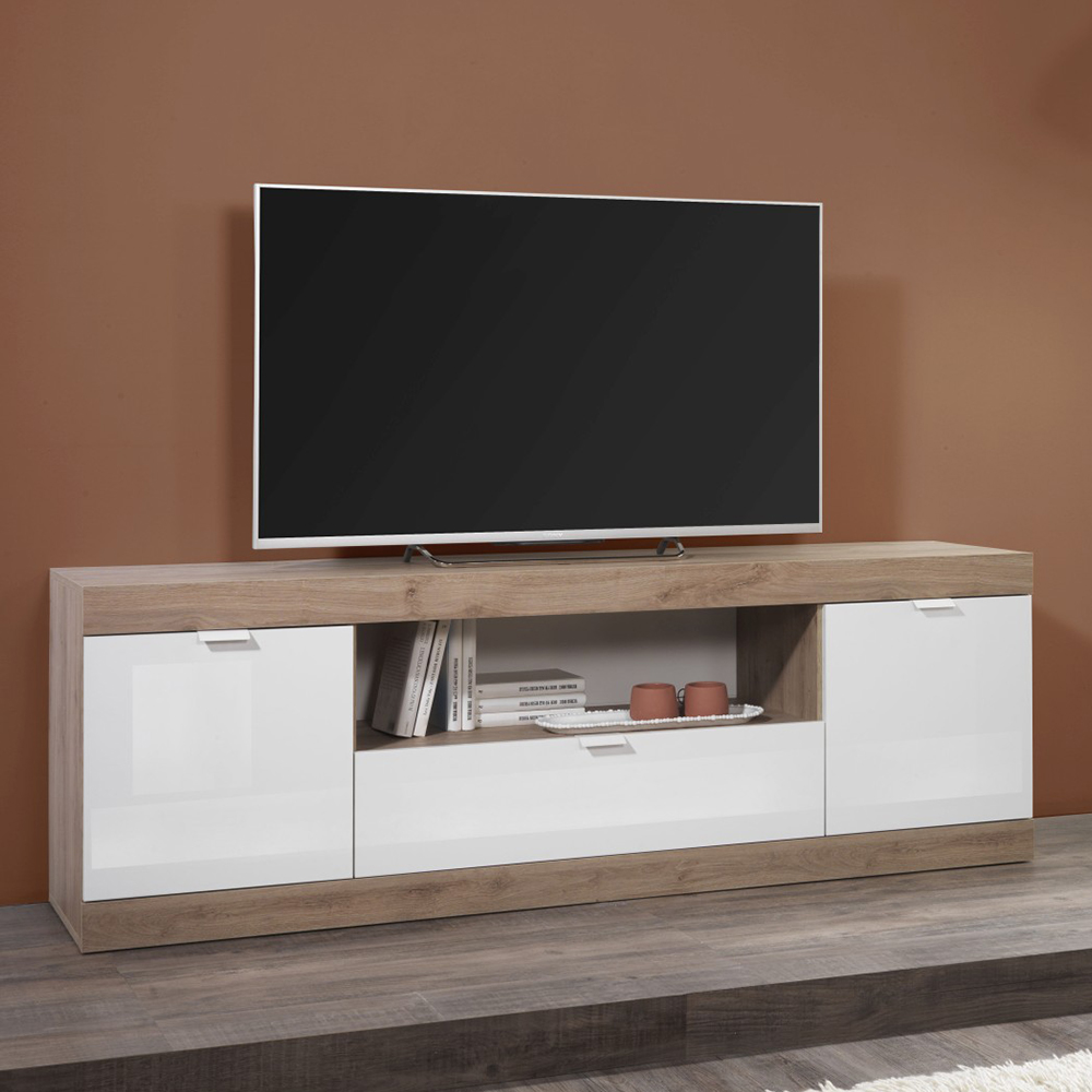 Read more about Slave high gloss tv stand 2 doors 1 drawer in white and cadiz
