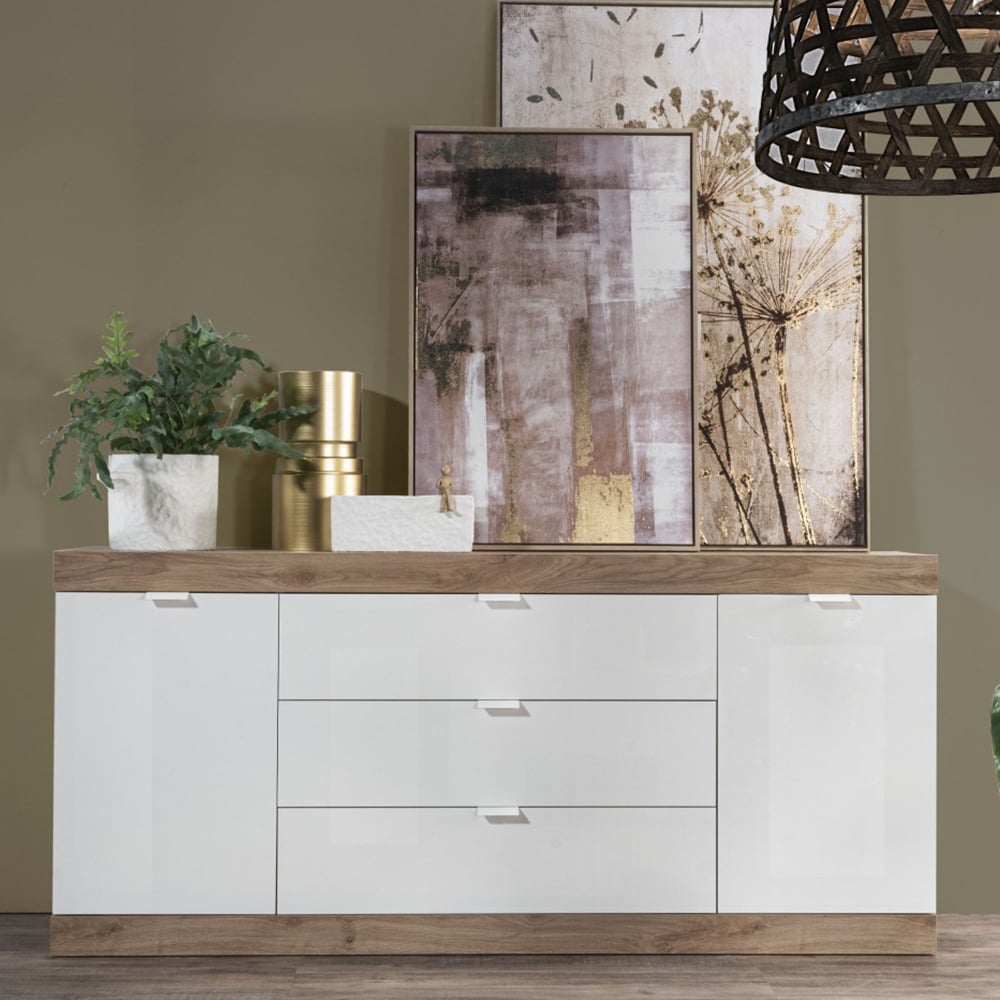 Read more about Slave large gloss sideboard 2 doors 3 drawers in white and cadiz