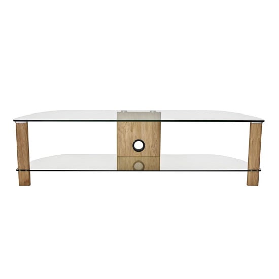 Product photograph of Clevedon Large Clear Glass Tv Stand With Light Oak Frame from Furniture in Fashion