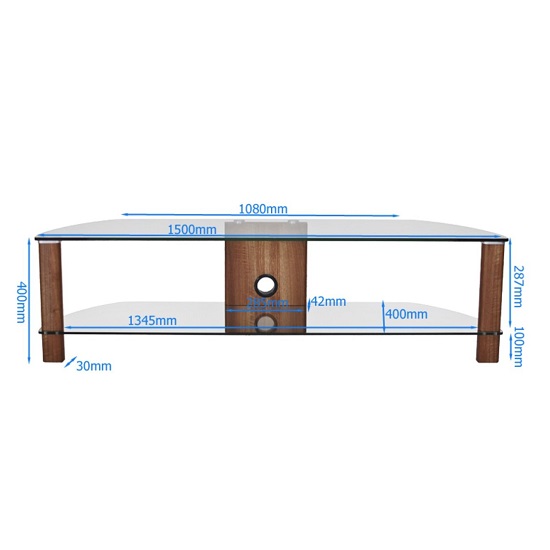 Clevedon Large Clear Glass TV Stand With Walnut Frame