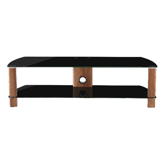 Read more about Clevedon large black glass tv stand with walnut frame