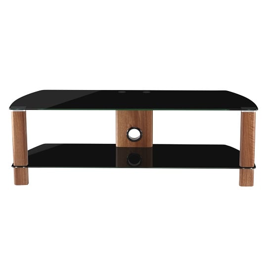 Clevedon Small Black Glass TV Stand With Walnut Frame