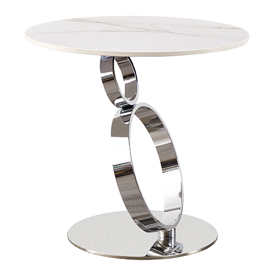 Slinfold Round Ceramic Top Side Table In White And Grey
