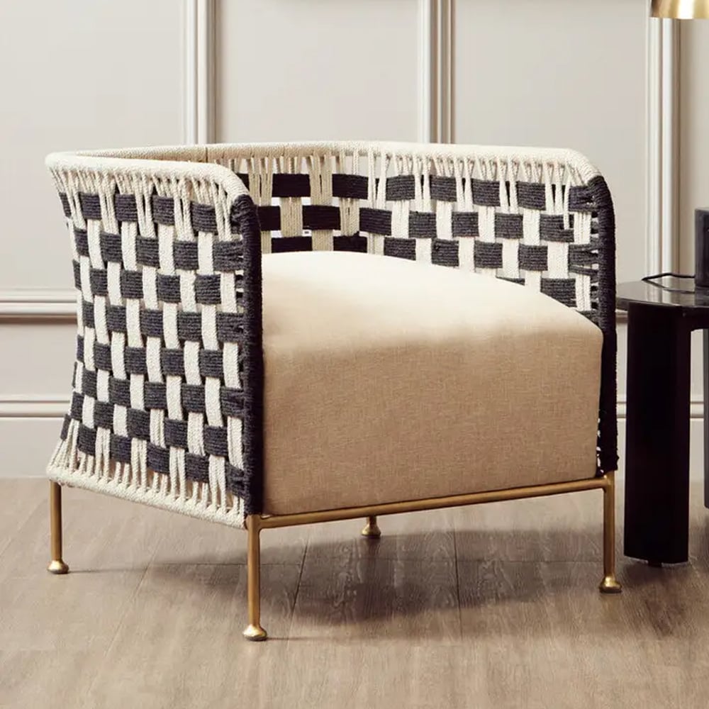 Slinger Rattan Bedroom Chair With Gold Legs In Black And White