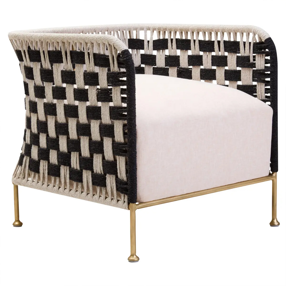 Slinger Rattan Bedroom Chair With Gold Legs In Black And White