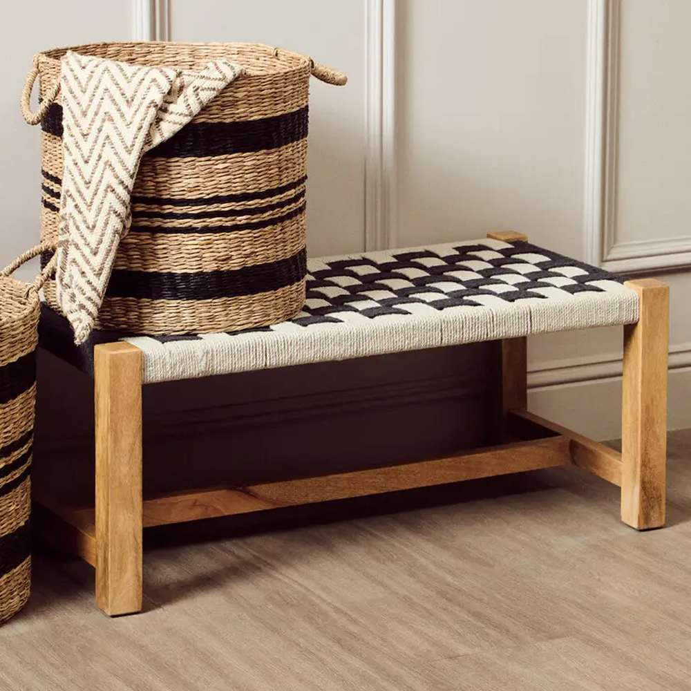 Slinger Wooden Hallway Seating Bench In Black And White