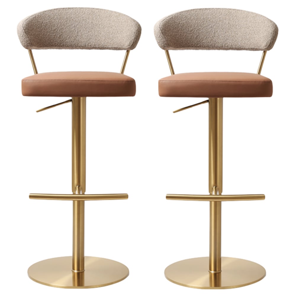 Sloan Brown Leather Fabric Bar Stools In Pair