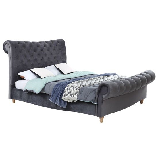 Read more about Sloan velvet double bed with wooden feet in grey