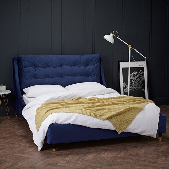 Strontian Velvet Double Bed In Blue Furniture in Fashion