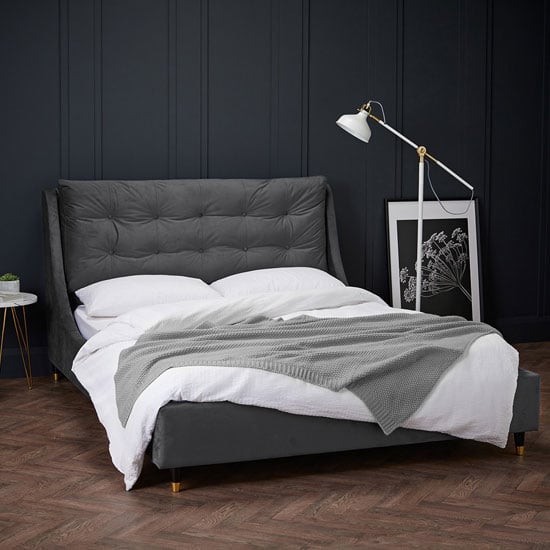 Sloane Velvet Upholstered Double Bed In Grey Furniture in Fashion