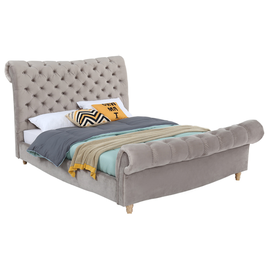 Product photograph of Sloane Velvet Upholstered Double Bed In Subtle Mink from Furniture in Fashion