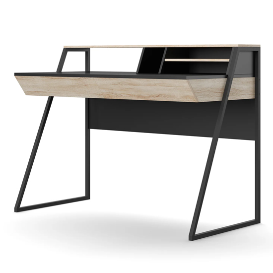 Skokie Wooden Laptop Desk With 2 Drawers In Oak And Black