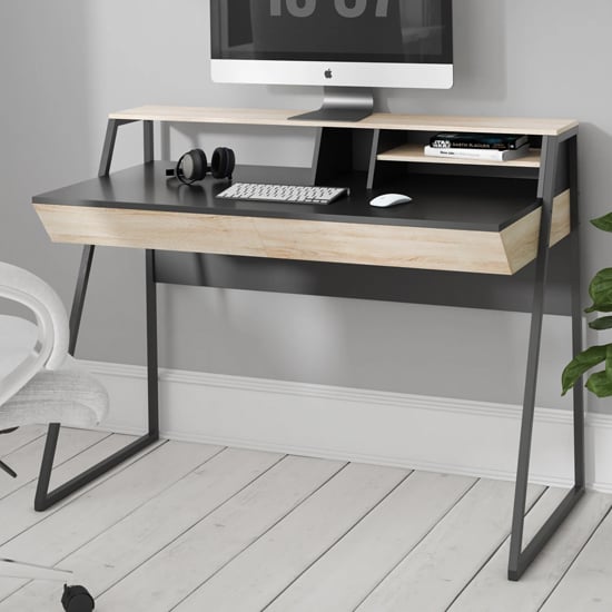 Product photograph of Slocomb Wooden Desk In Sonoma Oak And Black from Furniture in Fashion