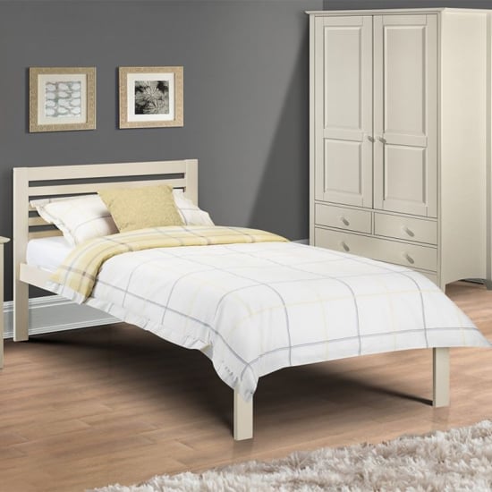 Read more about Sagen wooden single bed in stone white