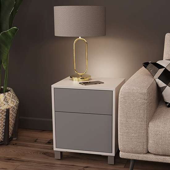 Read more about Smart tech side table in white and grey with led lights