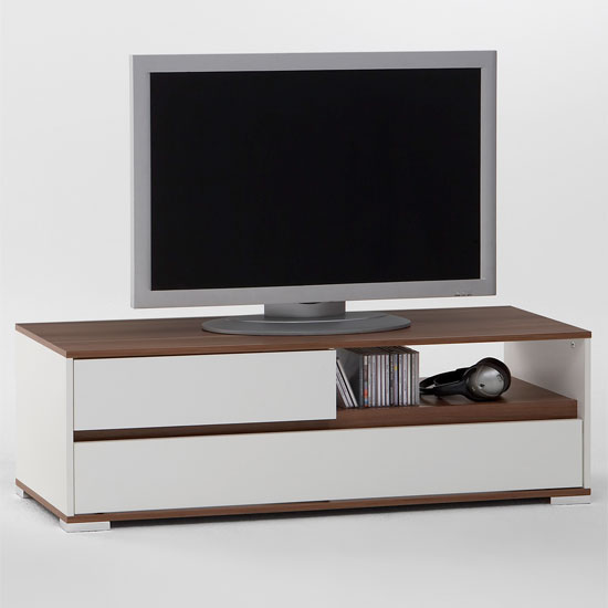 smart white walnut tv stand - How A Decorate A One Room Apartment