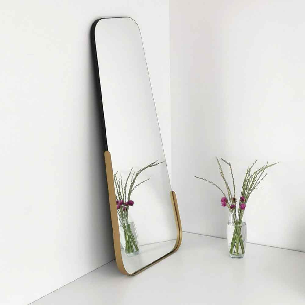 Smooth Glass Wall Mirror with Gold Wooden Frame