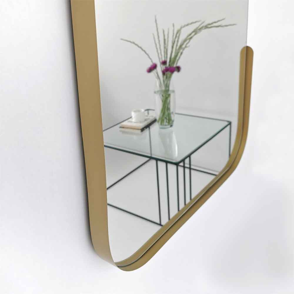 Smooth Glass Wall Mirror with Gold Wooden Frame
