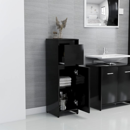 Smyrna Wooden Bathroom Storage With 1 Door In Black Furniture