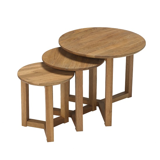 Scrabster Wooden Nest of 3 Tables Round In Oak