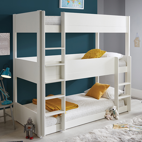 Read more about Snowdon wooden 3-tier single bunk bed in white