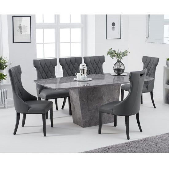 Snyder Marble Dining Table In Grey With Six Tybrook Chairs