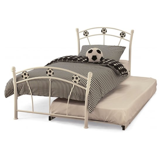 Soccer Metal Single Bed With Guest Bed In White_2
