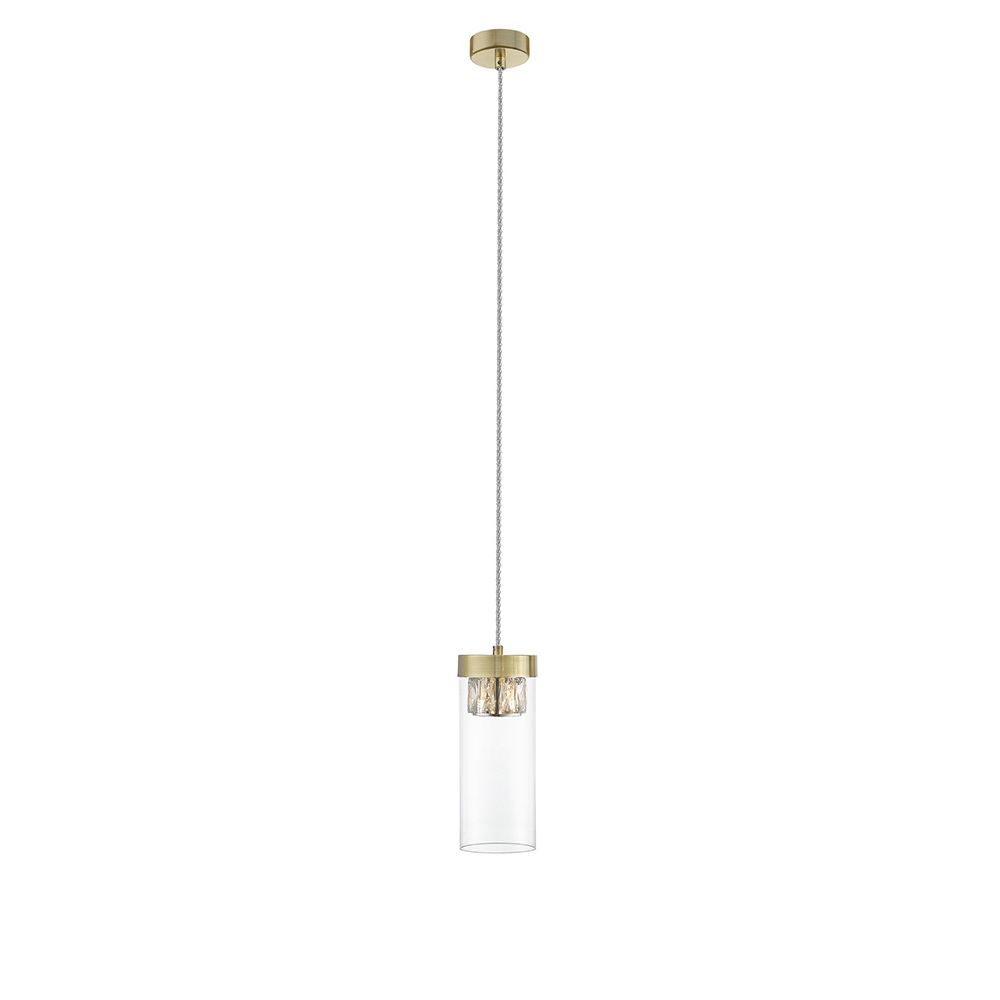 Read more about Socorro 1 light crystal clear pendant light in antique bronze