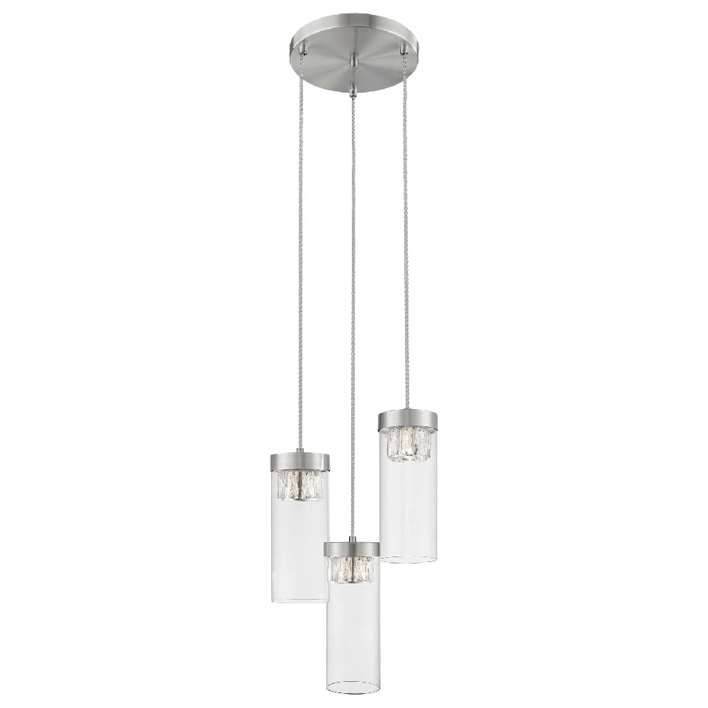 Read more about Socorro 3 light crystal clear pendant light in satin nickel