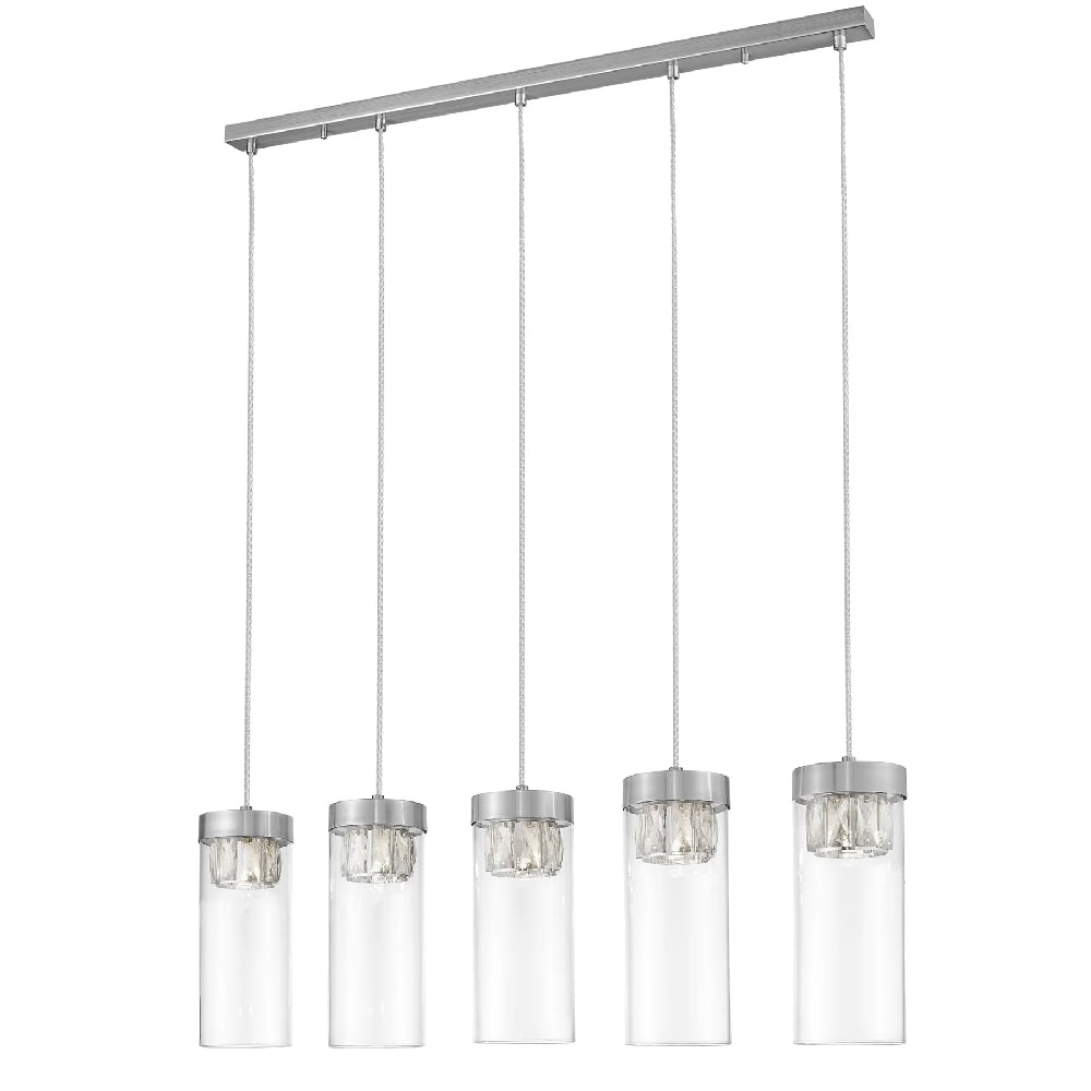 Read more about Socorro 5 light crystal clear pendant light in satin nickel