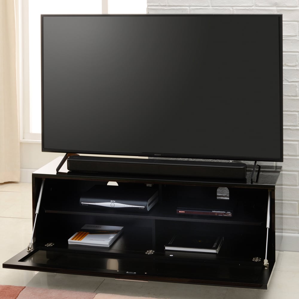 Sofia 1200mm Glass Top TV Stand With 1 Door - Black High Gloss