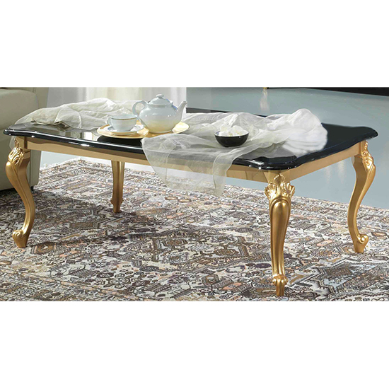 View Sofina wooden coffee table in black high gloss and gold