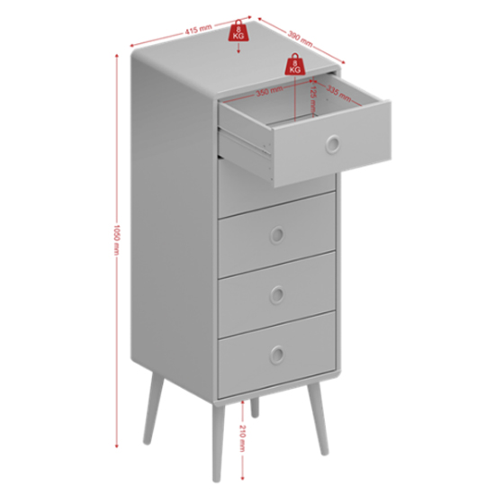 Softline Wooden Narrow Chest Of Drawers In Grey With 5 Drawers_3