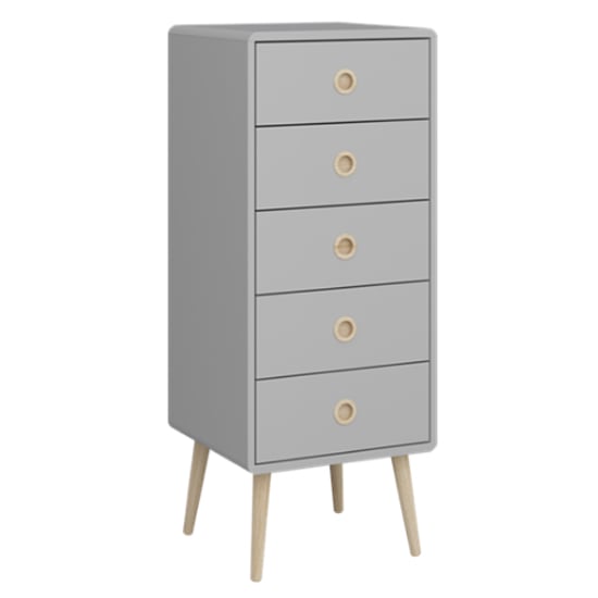 Softline Wooden Narrow Chest Of Drawers In Grey With 5 Drawers_1