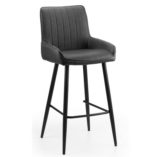 Sakaye Black Faux Leather Bar Chairs In Pair