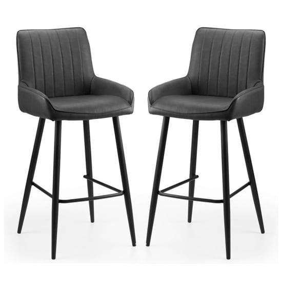 Photo of Sakaye black faux leather bar chairs in pair